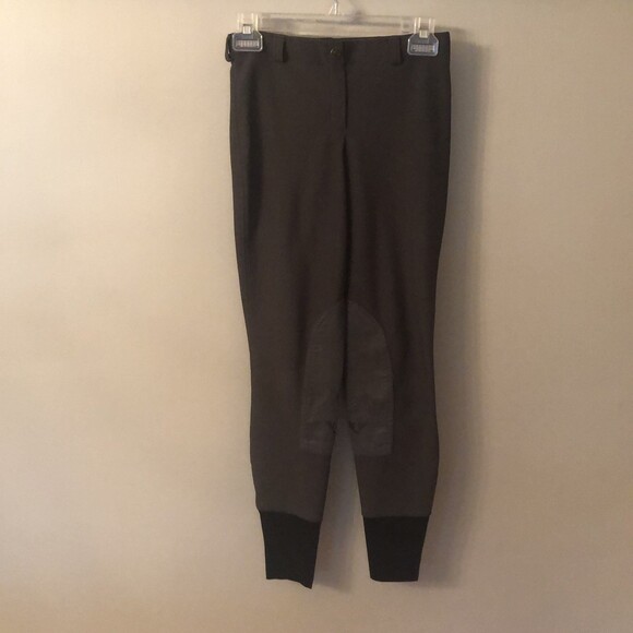 TUFFRIDER LADIES SIZE 26 DARK GREEN RIBBED LOW RISE PULL ON KNEE PATCH BREECH - Picture 2 of 10